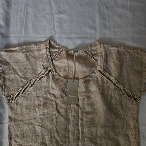 Bellambra Women's Sand Color 100% Pure Linen Short Sleeve Blouse Size Large NWT - Picture 6 of 14